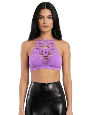 UO Out From Under XS/S purple seamless slashed crop top